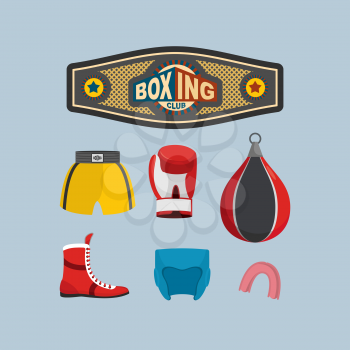 Set Boxing Icons. Boxing equipment. Vector illustration