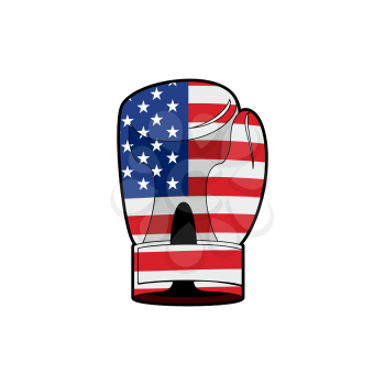 Boxing Glove with flag of USA. Sports accessory textured American flag for Patriots. Vector patriotic illustration
