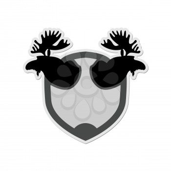 Logo Moose head on a shield. Emblem for  hunting Club. Vector illustration