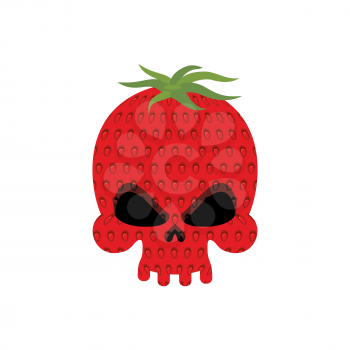 Ripe Strawberry skull. Red head skeleton with texture of berries. Vector illustration for Halloween