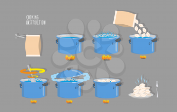 Cooking instructions. Infographics of cooking dumplings. Vector icons set.