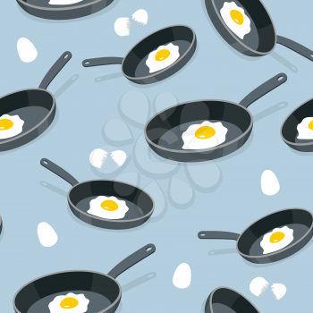 Scrambled eggs seamless pattern. Vector background for cuisine from pans with fried egg.
