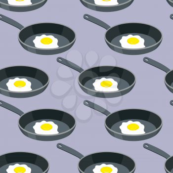 Scrambled eggs seamless pattern. Vector background for cuisine from pans with fried egg.
