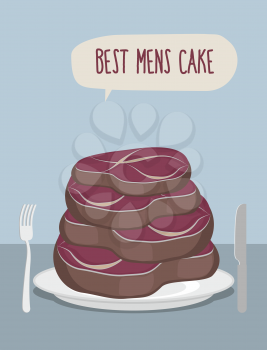 Best mens cake. Cake of steaks. Pieces of meat in  form of a cake. Vector illustration
