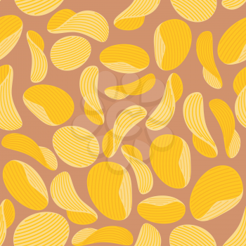Potato chips background. Seamless pattern corrugated chips. Vector illustration