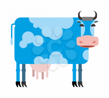 Blue cow  white background. Vector illustration of farm animals