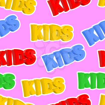 Inscription of colored letters KIDS. Vector kids seamless pattern