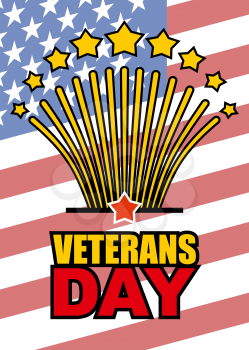 Veterans Day. Salute honoring American heroes on  background of USA  flag. Vector illustration of patriotic national holiday United States