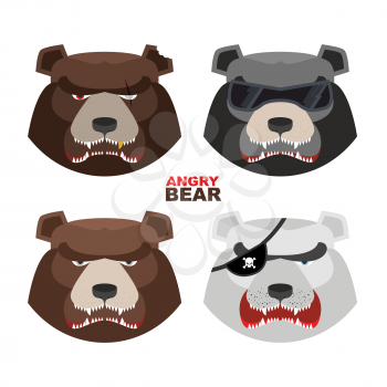 Set angry bears. For logo and emblem sport club. Bear's mouth with fangs