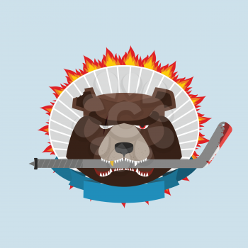 Hockey emblem. Angry bear. Vector illustration