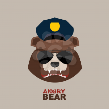 Angry bear. Bear police officer. Police Cap. Vector illustration