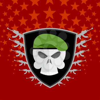 military emblem. Skull in beret with weapons.