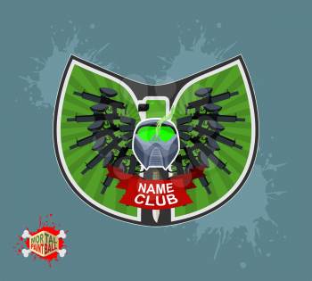 Paintball logo. shield with wings. Emblem  Mortal paintbal