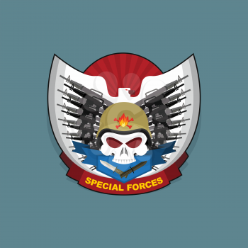 Military Emblem skull and the weapon. Wings on shield