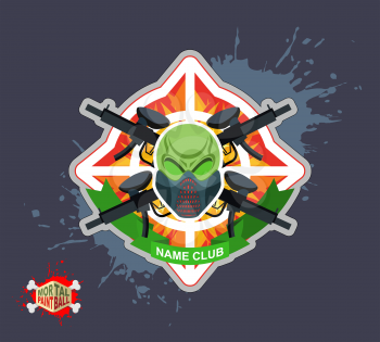 Paintball team logo and emblem. scary skull  in paintball  mask and gun. Mortal paintball