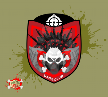 Paintball logo. skul protection mask. Heraldic Shield with wings and arms. Emblem mortal paintball
