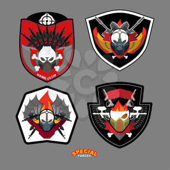 Army emblem set. Special forces patch with skull and guns. Vector illustration
