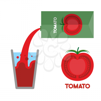 Tomato juice. Pour tomato juice into glass. Vector illustration. Splash in a glass.
