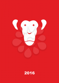 Monkey year 2016. Year of fire monkey. Greeting card on a red background. Vector illustration.
