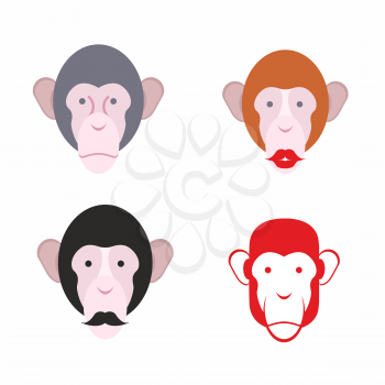 Set of facial monkey. Monkey with a mustache. various of animals. Vector illustration
