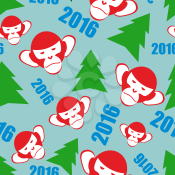 Monkey and a Christmas tree. New year 2016 seamless patetrn. Vector Holiday background.  Symbols of  new year