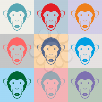 Set of Monkey color portraits. Vector illustration.
