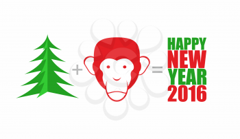 Christmas tree and monkey. Mathematical formula: tree Plus head monkey equals happy new year 2016. Symbols of  new year. Year of fire monkey by  East calendar