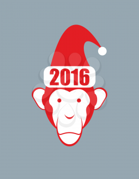Monkey Hat Santa Claus. Symbol of 2016 new year on Chinese calendar. Vector illustration of an animal.
