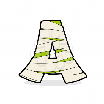   Letter A Mummy. Typography icon in bandages. Egyptian zombie template elements alphabet. ABC concept type as logotype.