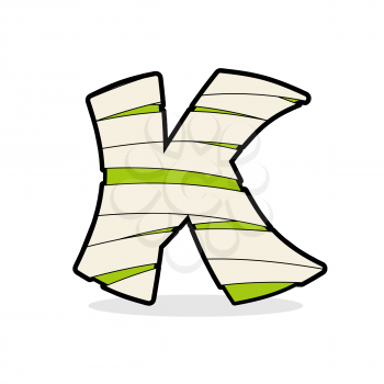 Letter K Monster zombie. Mummy ABC icon. Alphabetical icon medical bandages.  Egyptian concept of template elements ABC. 