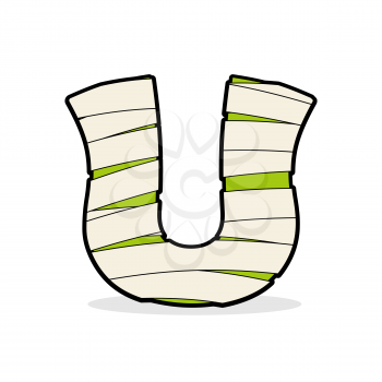 Letter U Monster zombie. Alphabetical icon medical bandages. Egyptian concept of template elements ABC. Mummy ABC icon