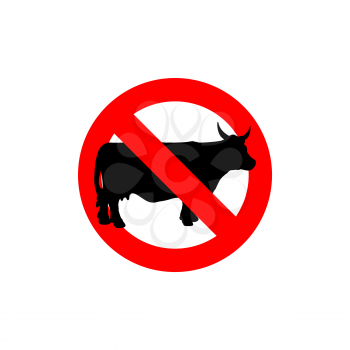Stop cow. Prohibited cattle. Frozen farm animal. Red forbidden sign. Cows cannot be
