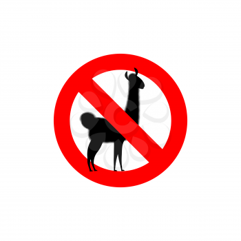 Stop Lama. Alpaca Lama is forbidden. Frozen wild animal. Red forbidden sign.
