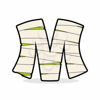  Letter M Mummy. Typography icon in bandages. Horrible Egyptian elements template zombies alphabet. ABC concept type as logotype.