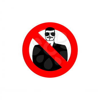 Stop spy. Forbidden secret agent. Frozen man in sunglasses. Red forbidden sign. Ban Scout
