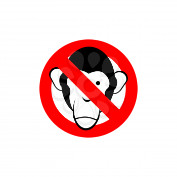Stop monkey. Forbidden Macaque. Frozen head primacy. Red forbidden sign. Ban animal
