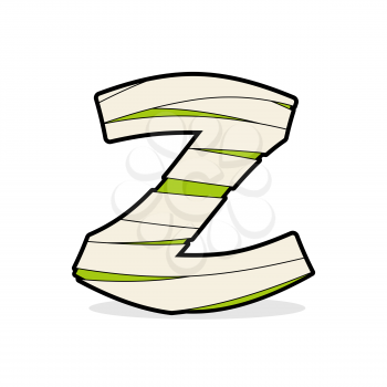Letter Z Egyptian zombies. Mummy ABC icon coiled medical bandages. Monster template elements alphabet. Scary concept type as logo.