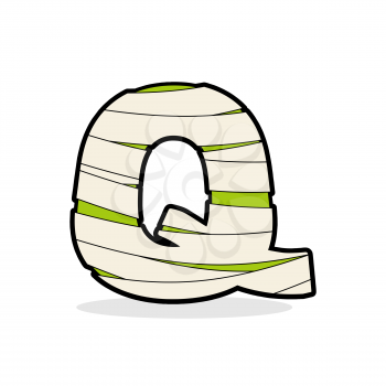 Letter Q Monster zombie. Alphabetical icon medical bandages. Egyptian concept of template elements ABC. Mummy ABC icon