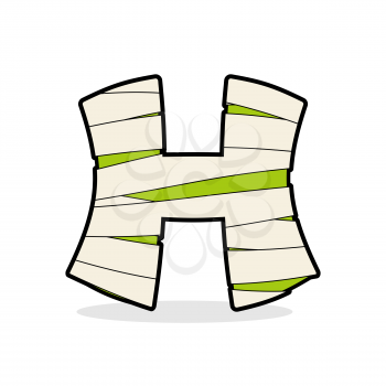  H Letter Monster zombie. Alphabetical icon medical bandages. Egyptian concept of template elements ABC. Mummy H
