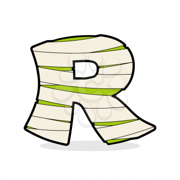 Letter R Monster zombie. Alphabetical icon medical bandages.  Egyptian concept of template elements ABC. Mummy ABC icon
