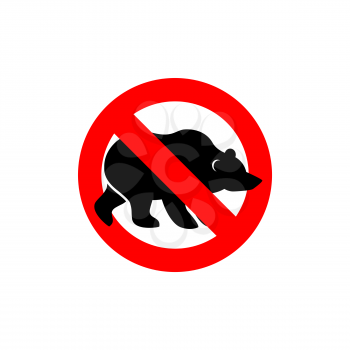 Stop bear. Banned wild animal. Animal silhouette frozen Alaska. Emblem against a wild scary beast. Red forbidding character. Ban forest predator Grizzly