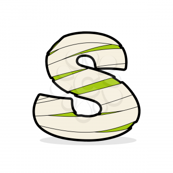 Letter S Egyptian zombies. Mummy ABC icon coiled medical bandages. Monster template elements alphabet. Scary concept type as logo.