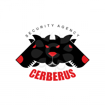 Security Agency, Cerberus. Logo for  security company. Three angry dog head with large teeth.

