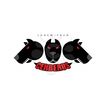 Cerberus-Warrior dog. Logo of  heads of dogs. Scary animal with evil red eyes.
