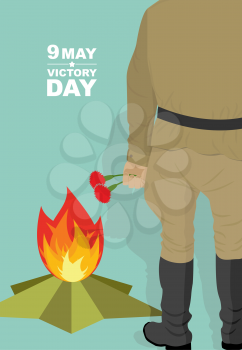 9 May. eternal fire and Russian soldiers. Victory day