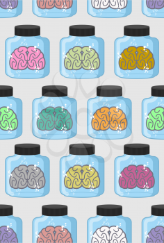 Laboratory examination  brains seamless pattern in jar. Color organs brains vector background