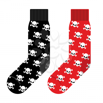 Black and Red socks with skull. Vector illustration accessories clothing for Halloween
