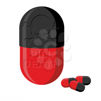 Tablet with a skull. Pill death. Medical product vector illustration.
