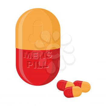 Mens pills. Pills for mens health and strength. Vector illustration of medications.
