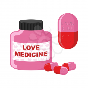 Love medicine. Bottle with pills of love. Vector illustration of medicines.